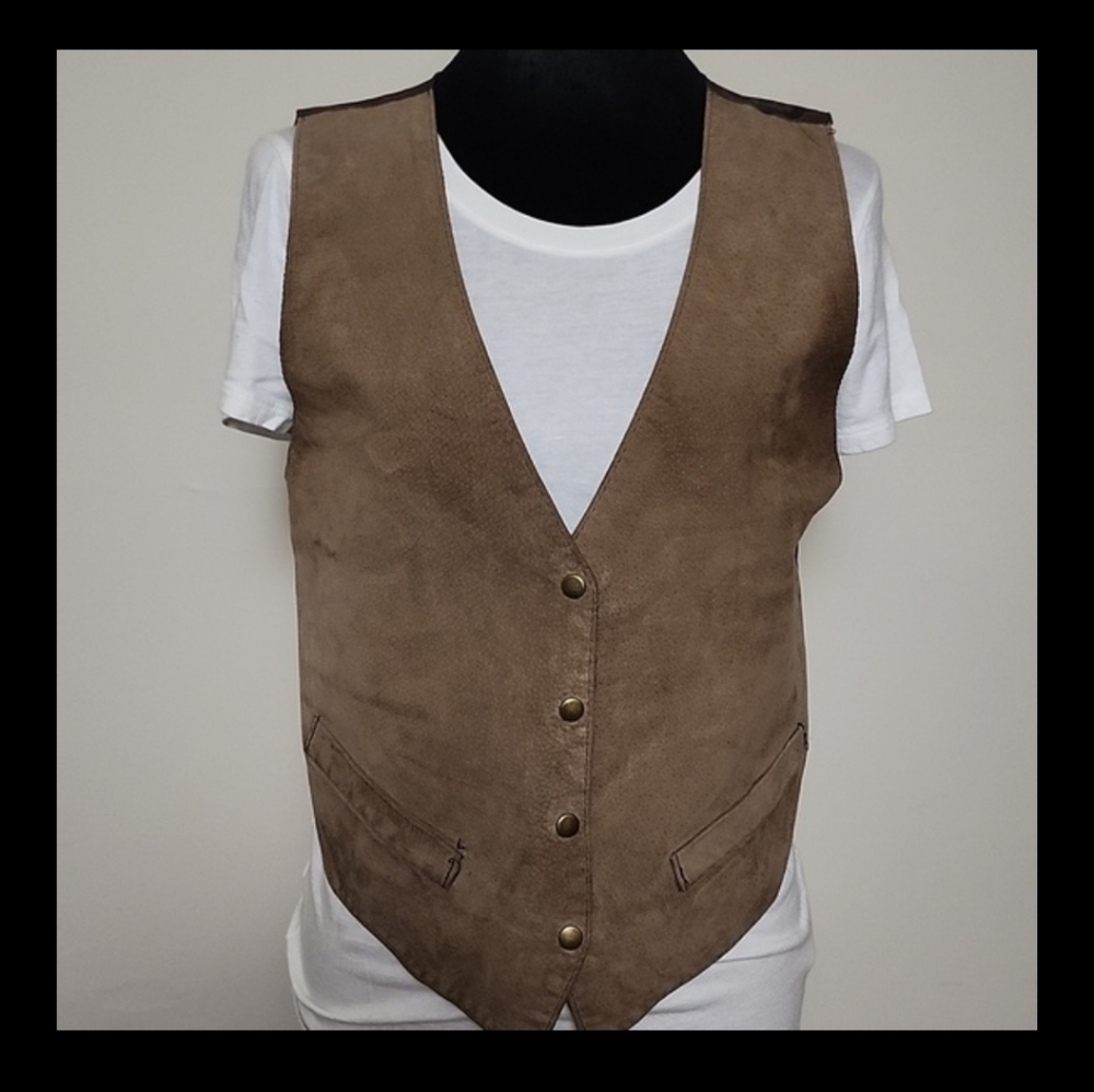 Vintage Leather Western Vest Women’s Small Paisley Back Elastic Waist Retro Boho